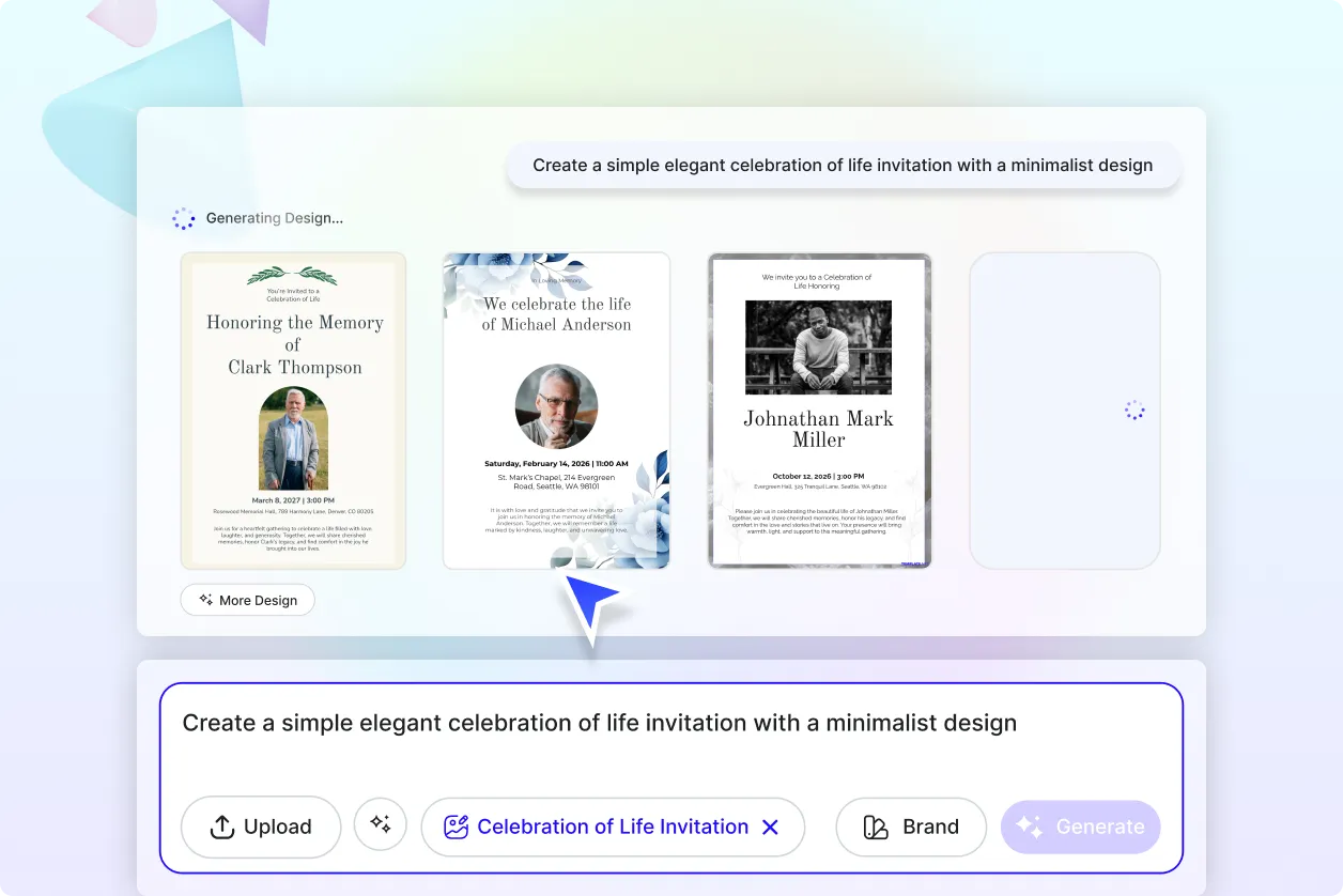 Free AI Celebration of Life Invitation Generator, Free Invitation Design Maker Online